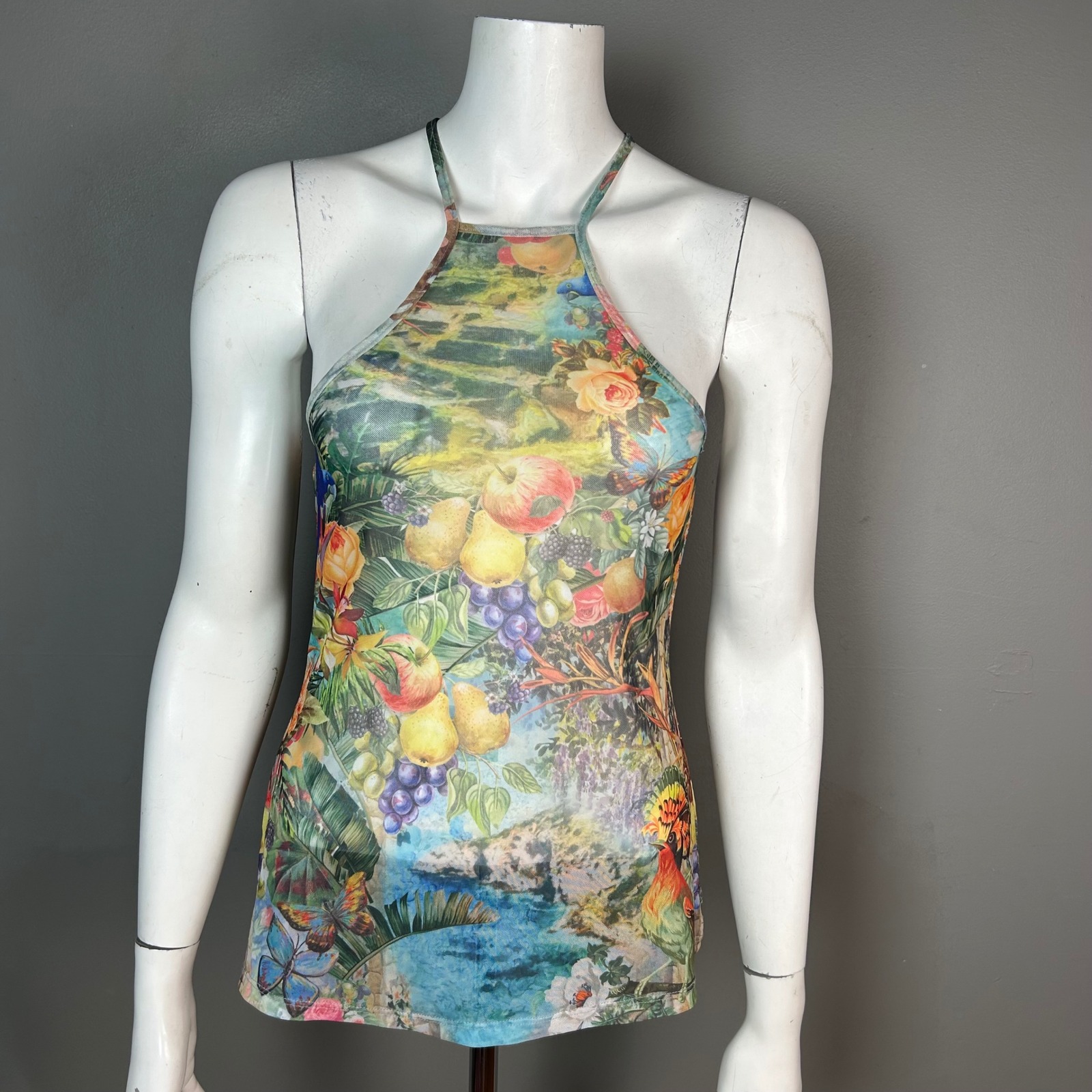 Sheer Tattoo Tank Top Jaded London Medium Mesh Tropical Fruit Floral